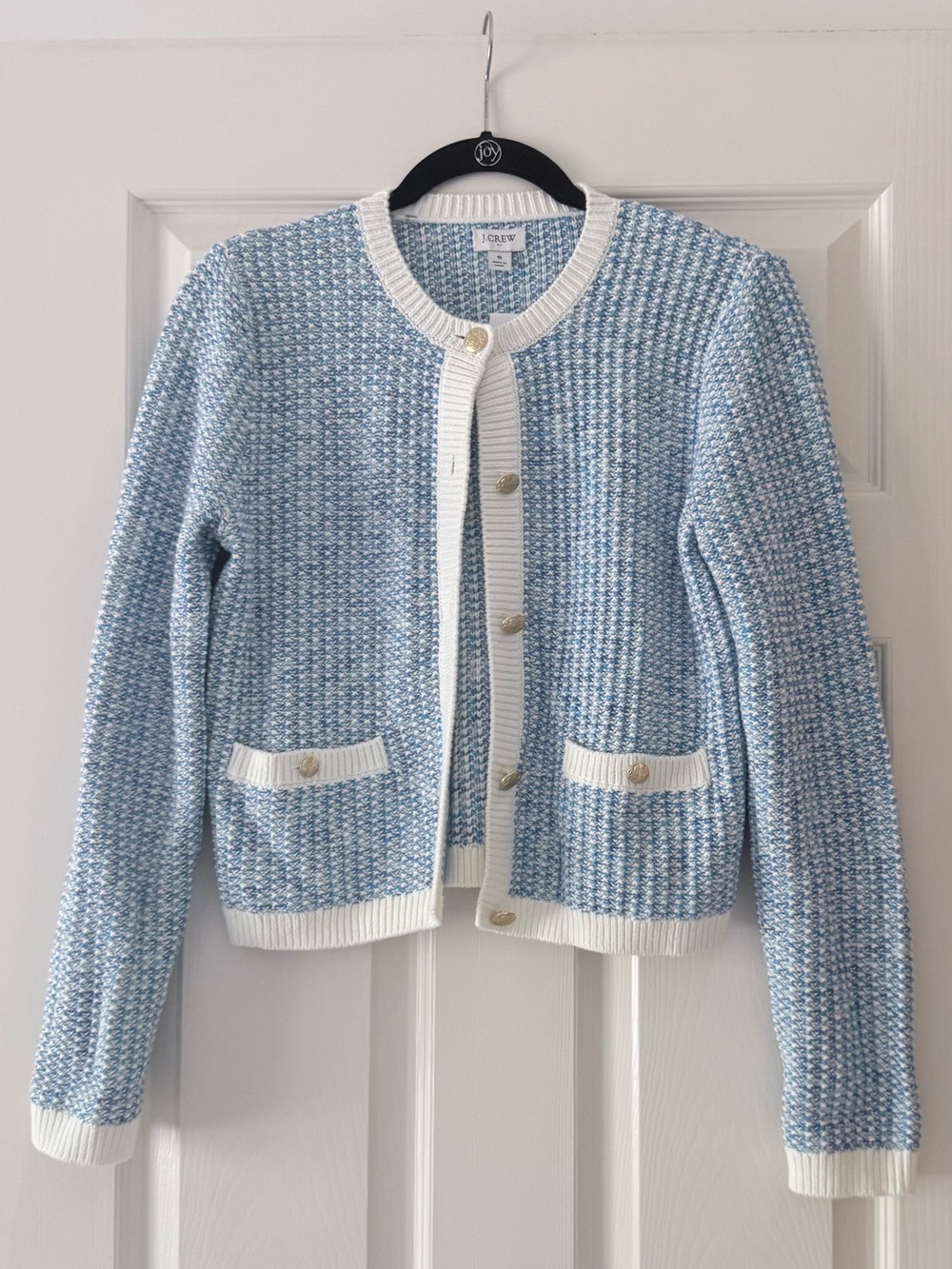 J. Crew Light Blue and White Tweed Cardigan